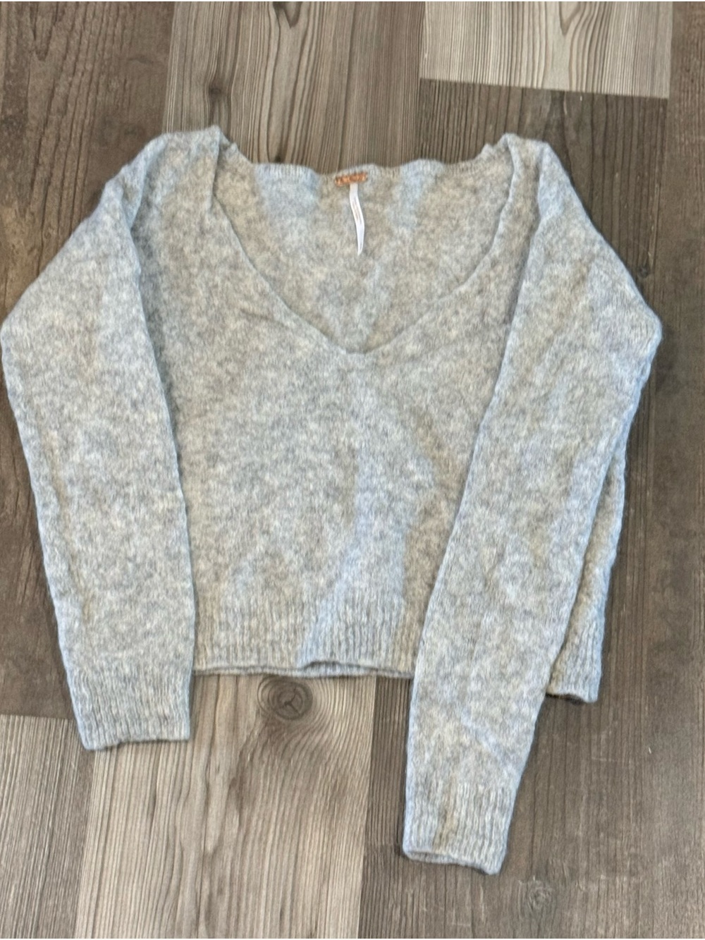 Free People Heather Gray V-Neck Cropped Knit Sweater